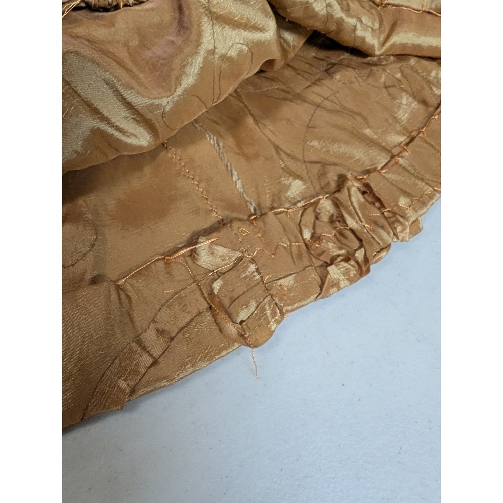 Vtg Handmade Gold Taffeta Maxi Skirt 3D Rosette Floral Appliqué Iridescent Boho - Picture 8 of 12